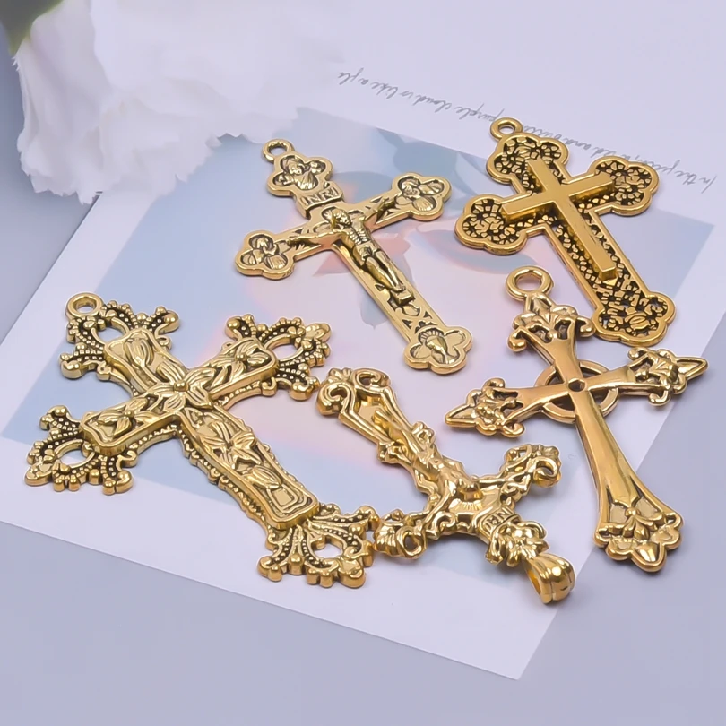 5pcs/lot Religion Crosses Alloy Charm Mix Gold Color Crucifix Pendant Accessories diy Jewelry Making Amulet Necklace Craft cruz