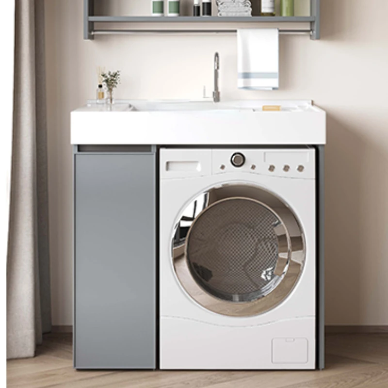 

Washing Machine Cabinet Washing Machine All-in-One Cabinet Balcony l Apartment Laundry Table Partner Pool Tank with Washboard