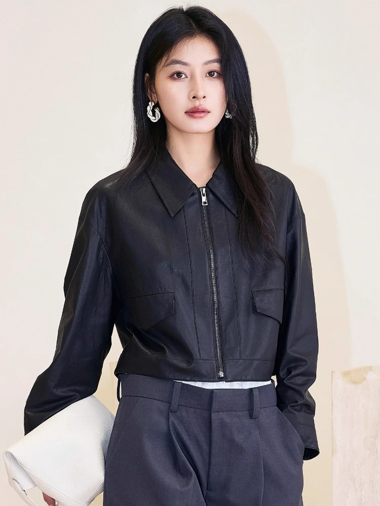 

Casual Short Genuine Leather Jackets for Women Spring Autumn 2026 New High-end Simple Loose Soft Black Real Sheepskin Coat