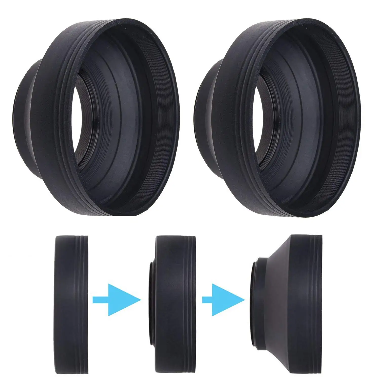 58mm 58 mm 3 Stage Collapsible Rubber 3 in 1 Lens Hood for Canon Nikon Sony Sigma Pentax Olympus Panasonic Camera DSLR