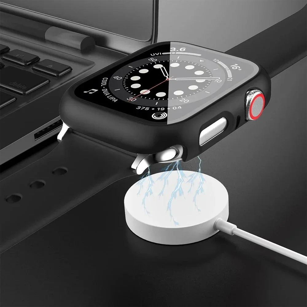 2PCS Tempered Glass+cover For Apple Watch Case 45mm 41mm 42mm 40mm 44mm HD bumper Screen Protector iWatch series 9 8 7 6 5 3 se