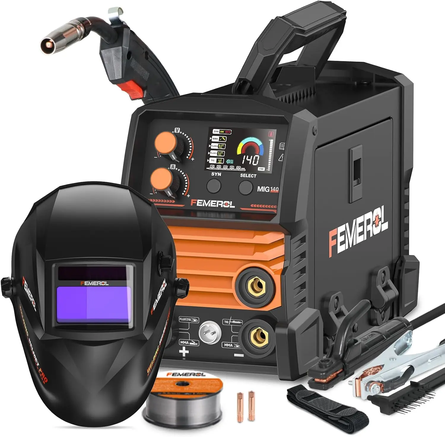 

140A 3-in-1 Portable Welder: MIG, TIG, Stick with Auto-Darkening Helmet, 110V IGBT Inverter for Home & Professional Use