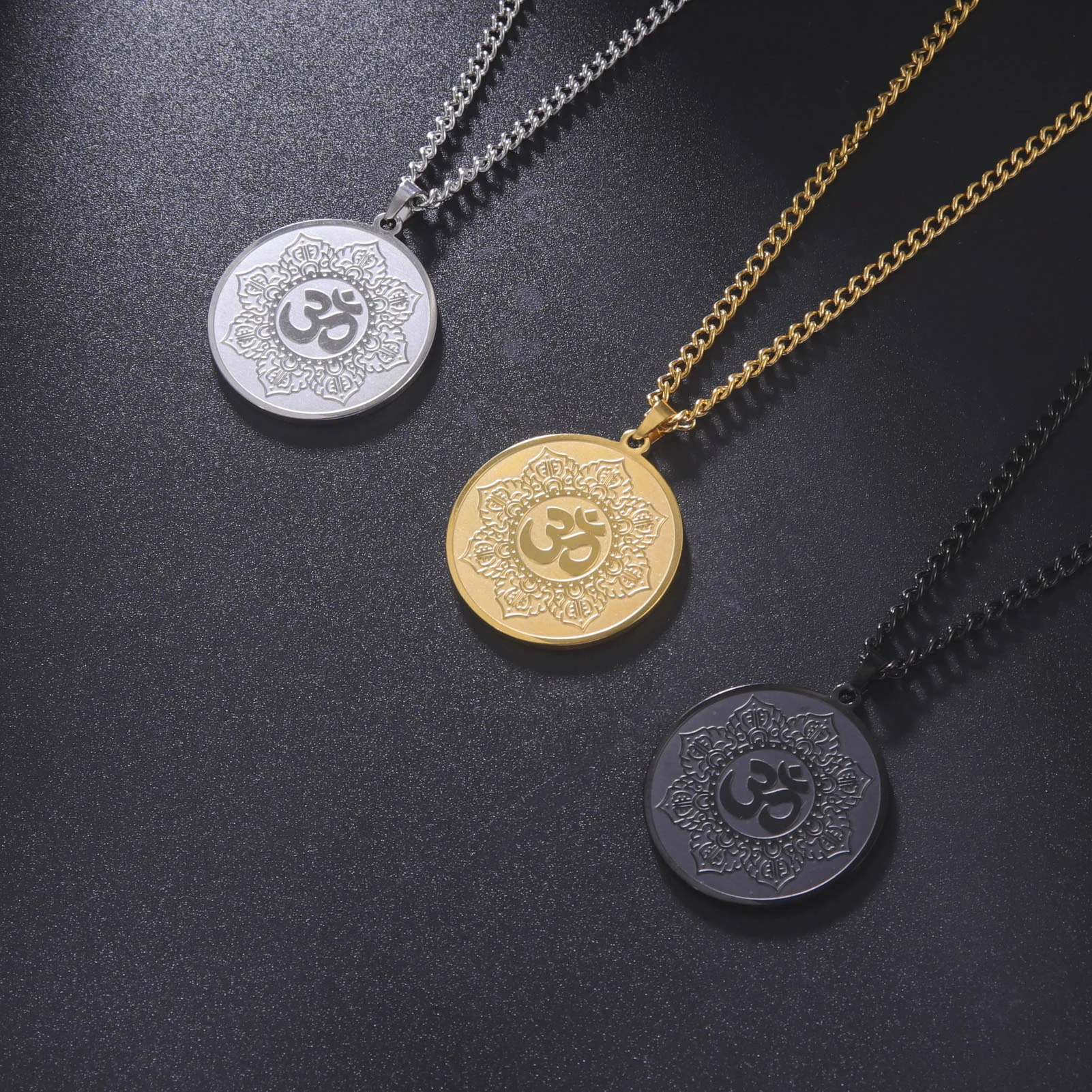 Yoga Lotus Necklaces Stainless Steel Om Symbol Rune Amulet Pendant Necklace Silver Color Spirit Jewelry Gifts collares Pendulo