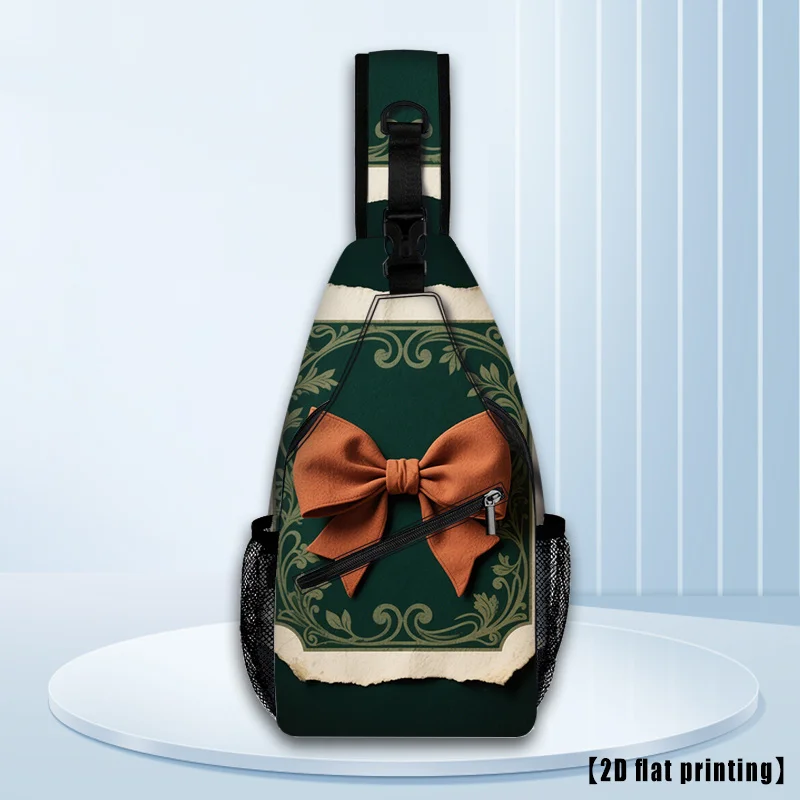 

Vintage Green Bow Print Sling Bag Flat Printing Crossbody Chest Bag Elegant Floral Pattern Shoulder Backpack for Women Daily Use