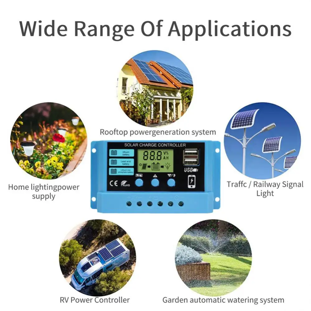 5v Intelligent Lcd Display With Dual Usb Pwm New 12v/24v For Lifepo4 Lithium Gel Lead Acid Battery Pwm Battery Charger