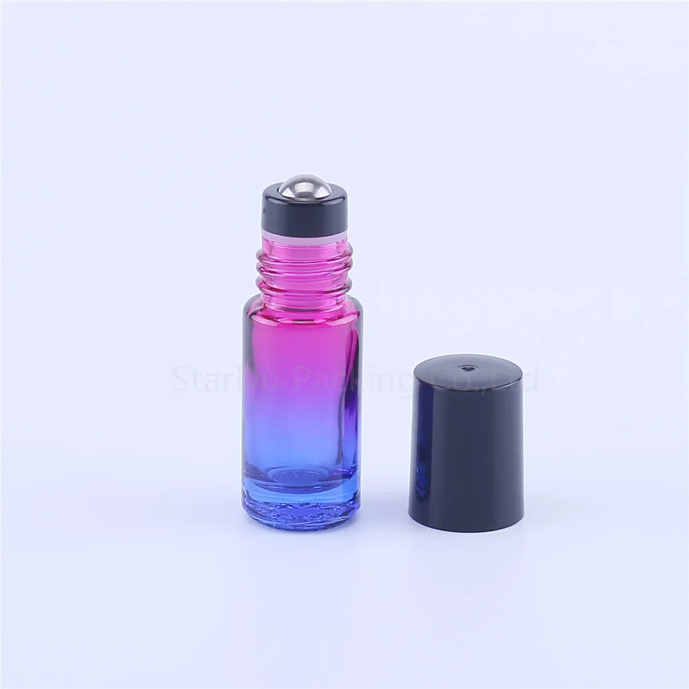 

100pcs/lot 5ml Gradation Thick Glass Roll On Bottle For Essential Oils Refillable Perfume Bottle Deodorant Containers