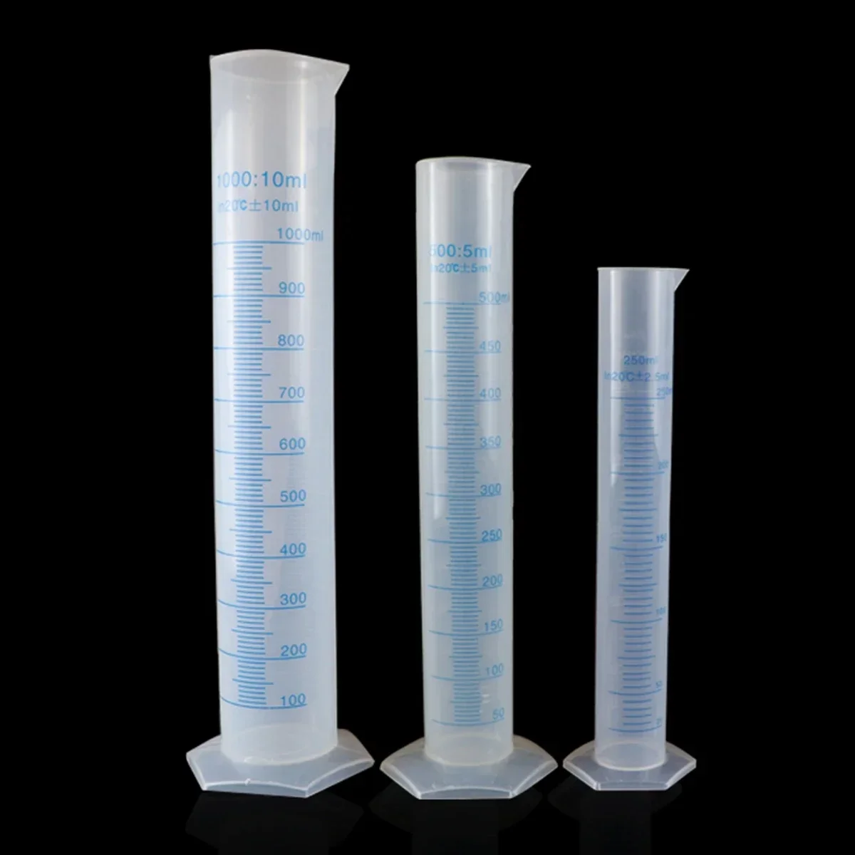 10ml 25ml 50ml 100ml 250-1000ml White/Blue Scale Line Graduated Lab Plastic PP Liquid Mearsuring Cylinder With Spout Teaching