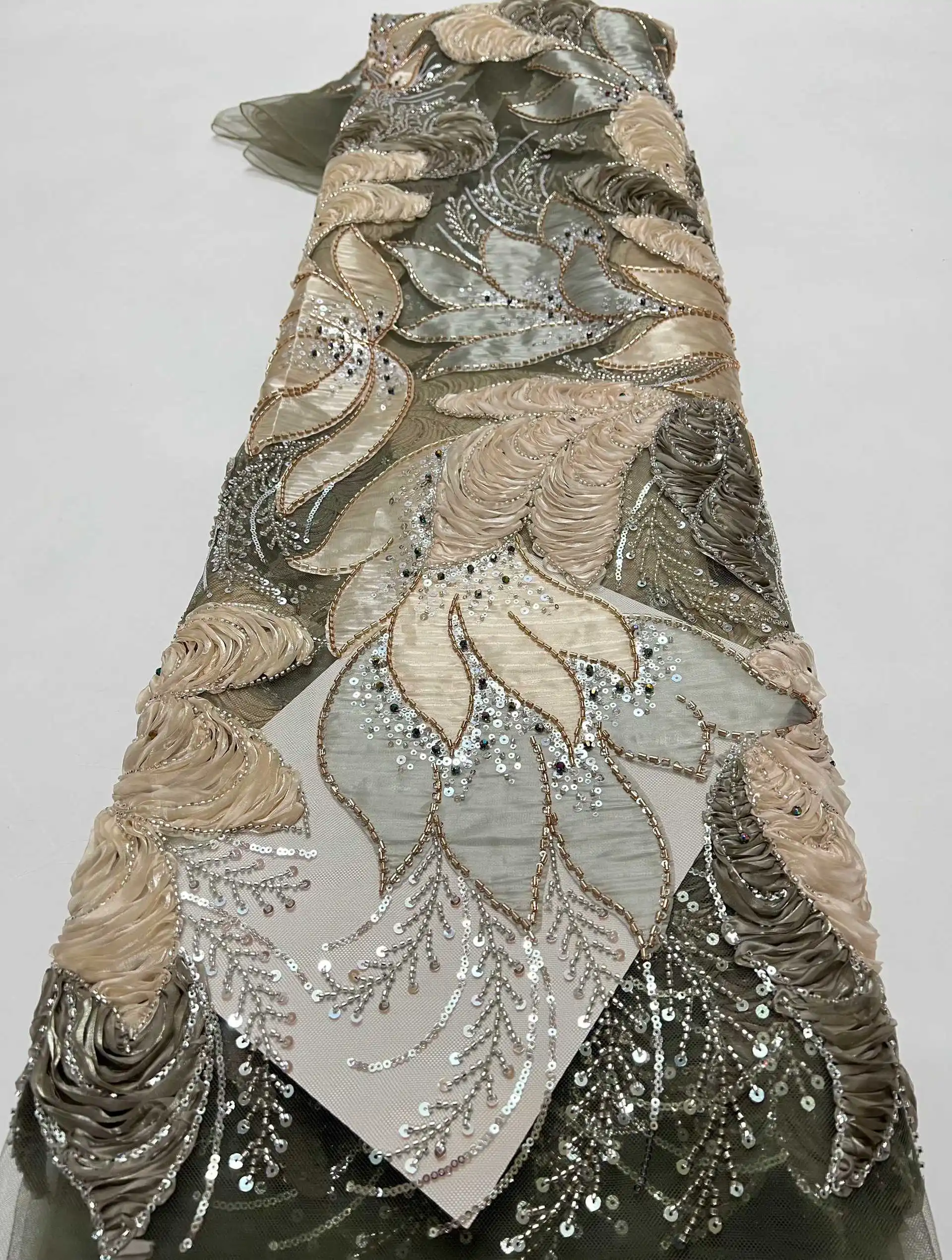 

Кружевная ткань SJ с африканской вышивкой бисером и пайетками, нигерийская свадебная ткань 2026 года, высококачественная французская тюлевая кружевная ткань для свадебного платья