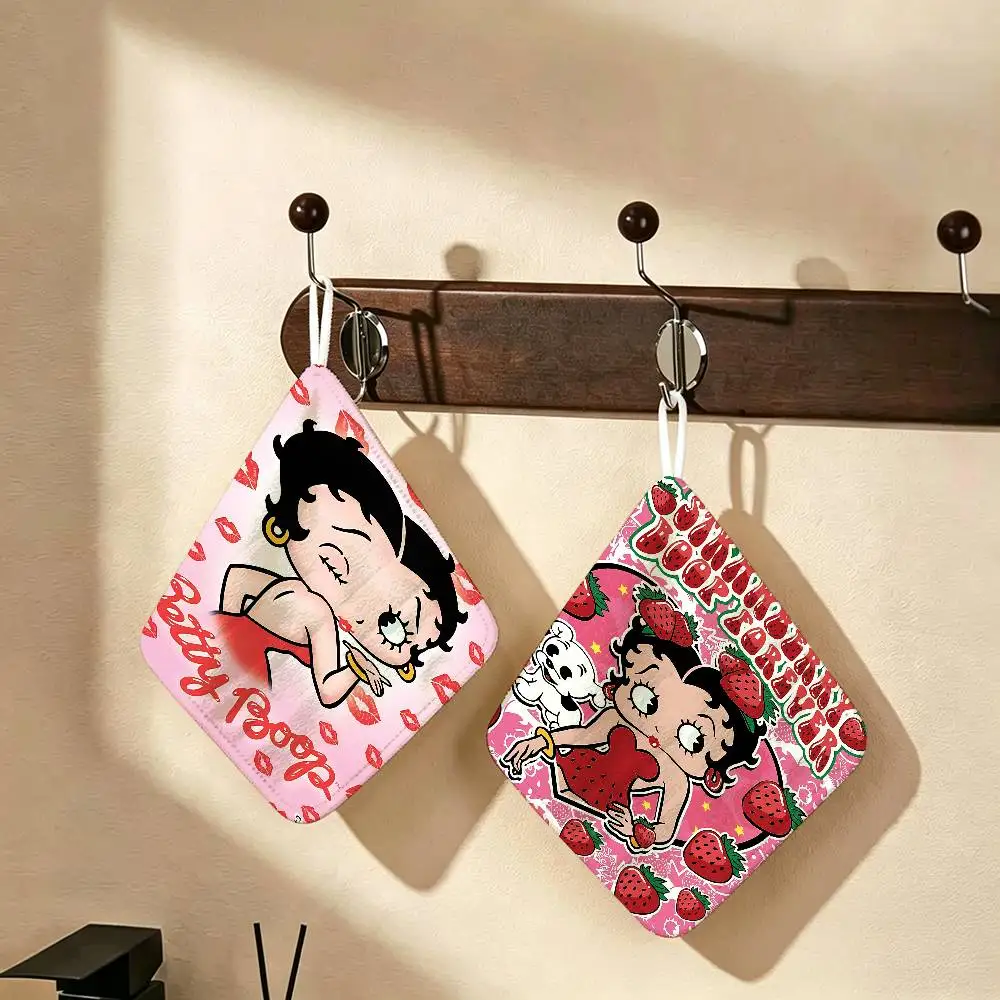 Pretty Cartoon B-Betty B-boop Anime  Multi-scene Polyester Cotton Towel, Hanging Hand Wiping Cloth for Kitchen Bathroom Hotel