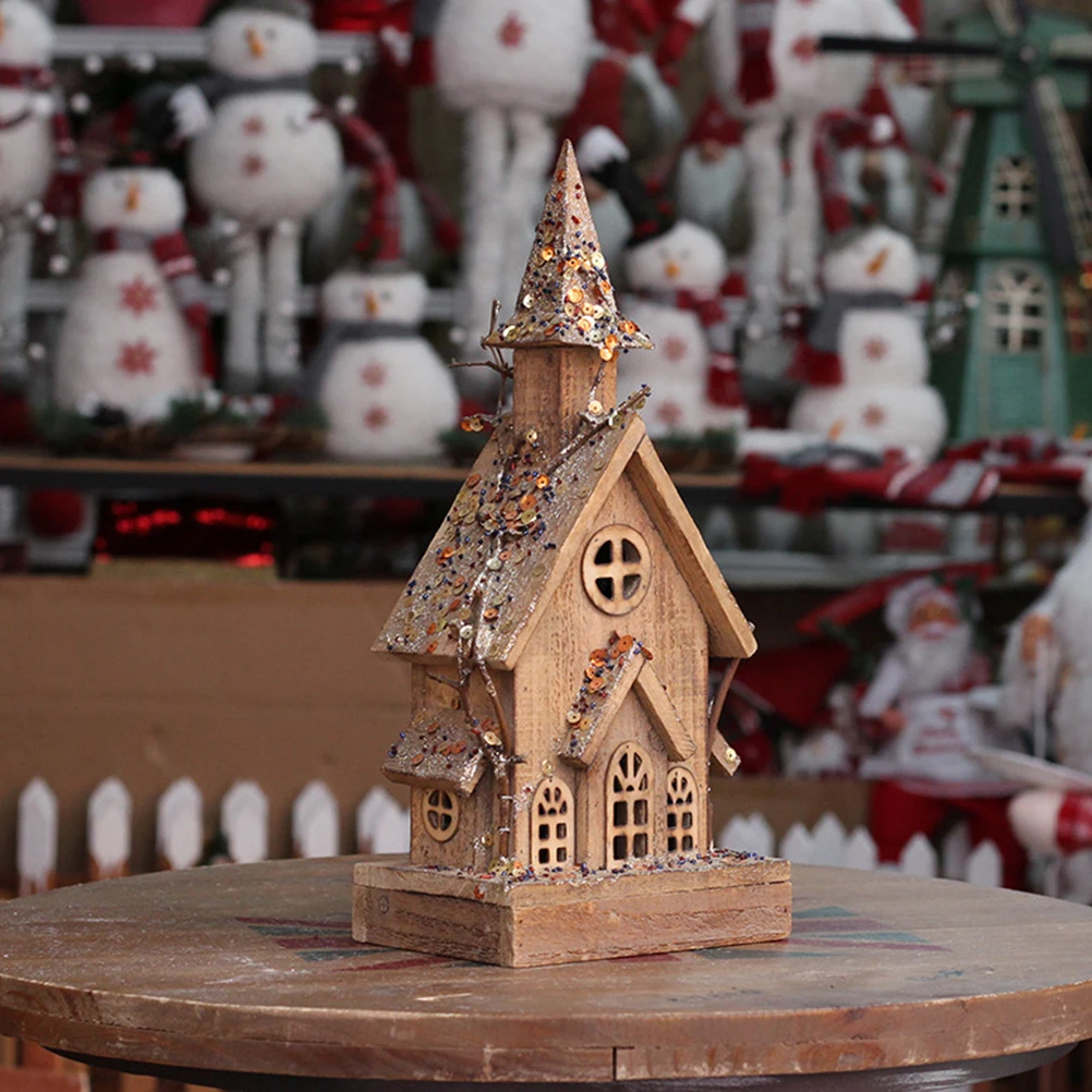 

1Pcs Luminous Wooden House Craft Christmas Home Decoration Bright Colors Unique Photo Prop Showcase Decorative House Craft