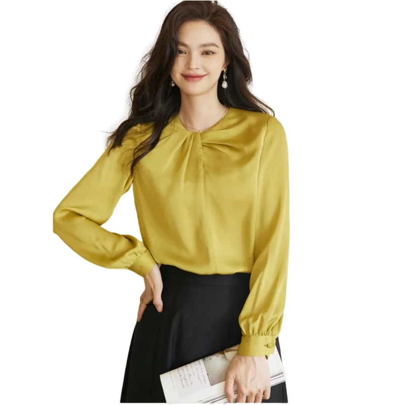 

black pink Women Blouses 2024 Autumn Satin Casual Tops Elegant Office Lady camisas de mujer ropa coreana Tops Blouses