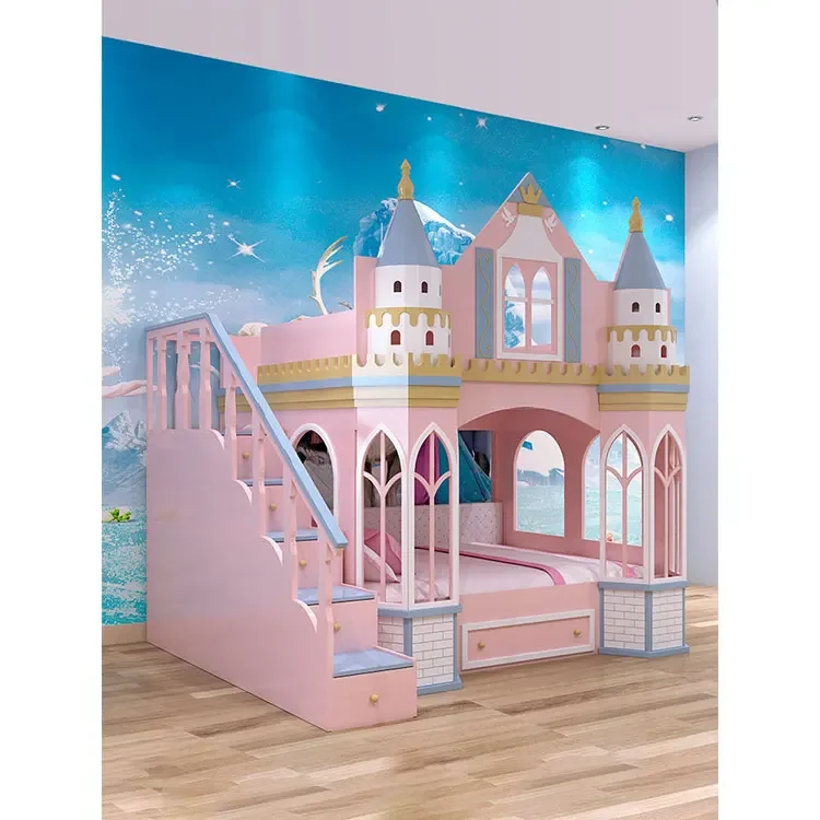 Factory prices Luxury Children Furniture dream castle cheap slide bunk bed for girls