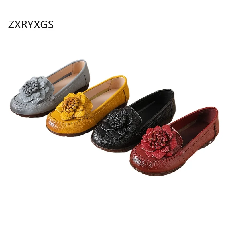 ZXRYXGS Promotion Genuine Leather Flowers Shoes Stylish Flats 2026 Newest Elegant Comfortable Soft Sole Women Trendy Shoes Flat
