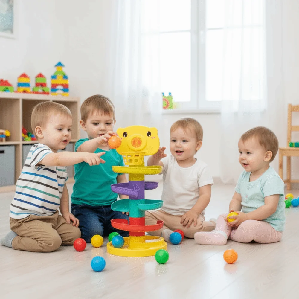 Sliding Ball Montessori Track Rolling Stacking Track Educational Games Children Gits Ball Tower Babies Learning