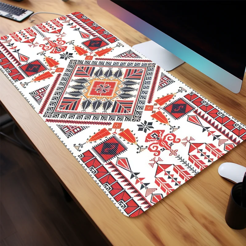 Rode Boho Geometrisch Design Muismat Stijlvolle Etnische Kunst Gaming Grote Bureau Pad Computer Toetsenbord Muismat met Antislip Rubber