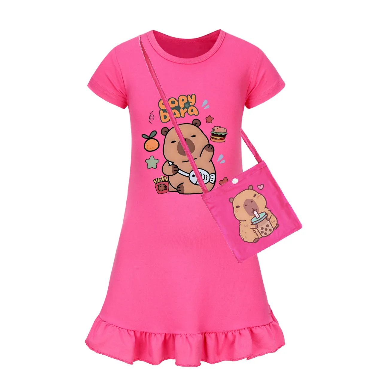 Nette Capybara Kostüm Kinder Sommer Kurzarm Nachthemden Baby Mädchen Cartoon Capivara Kleid Kinder Casual Kleider Nachtwäsche