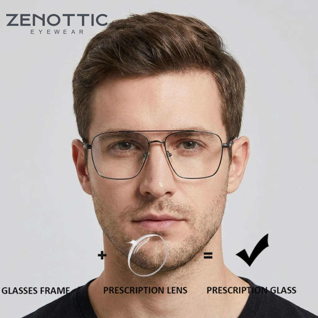 

Модные очки для зрения ZENOTTIC XXL, мужские, высококачественные металлические, с прогрессивными линзами, защитой от синего света и линзами для коррекции близорукости