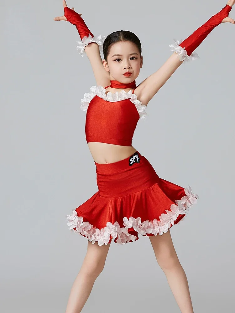 

Cha Cha Tango Latin Dance Costume Girls Kids Samba Rumba Dance Dress Skirt Ballroom Dance Clothes Competition Dresses Child