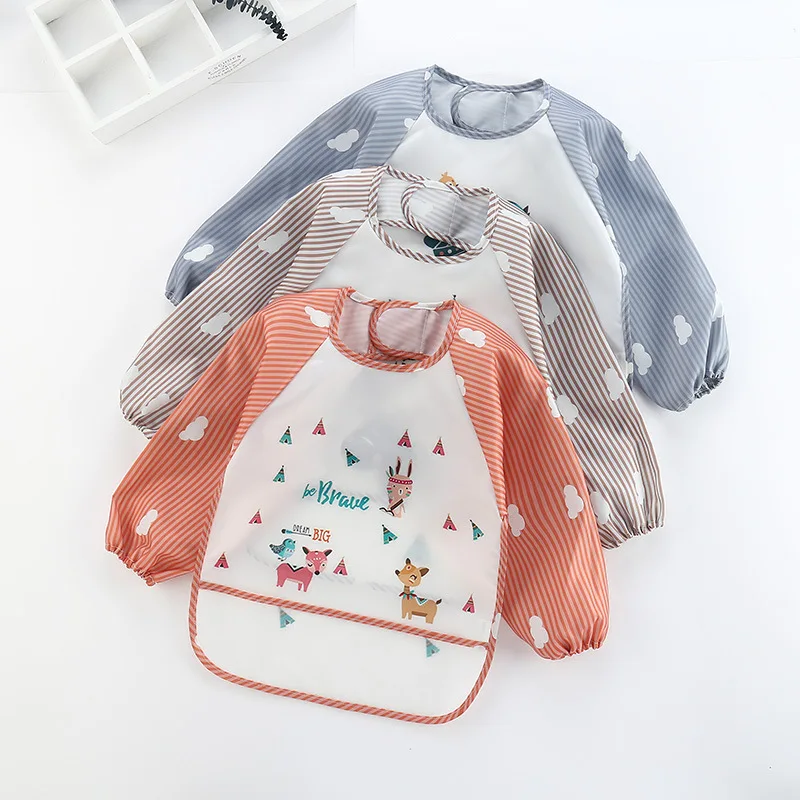 0-3Years Waterproof Eating Bib Infant Toddler Baby Cartoon Long Sleeve Art Apron Animal Smock Baby Bib Drawing Painting Cover
