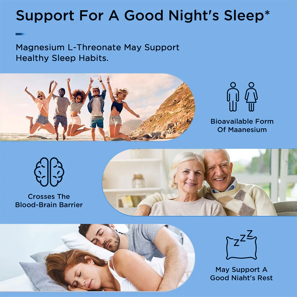 Magnesium L-Threonate - 2000 Mg, Supports Memory, Focus, and Brain Function, Supports Quality of Sleep, 120 Capsules