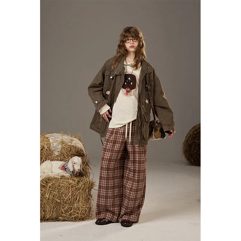 ELFSACK 2025 automne nouveautés Y2K décontracté rétro plusieurs poches veste en jean ample pour femme