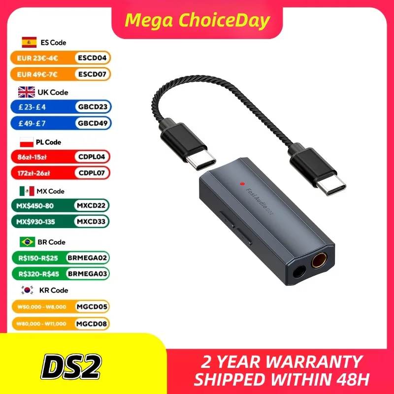 Fosi Audio DS2 미니 오디오 USB DAC 동글 헤드폰 앰프 DSD 디코더 앰프 지원 3.5MM 및 4.4MM 밸런스드 32bit/384kHz