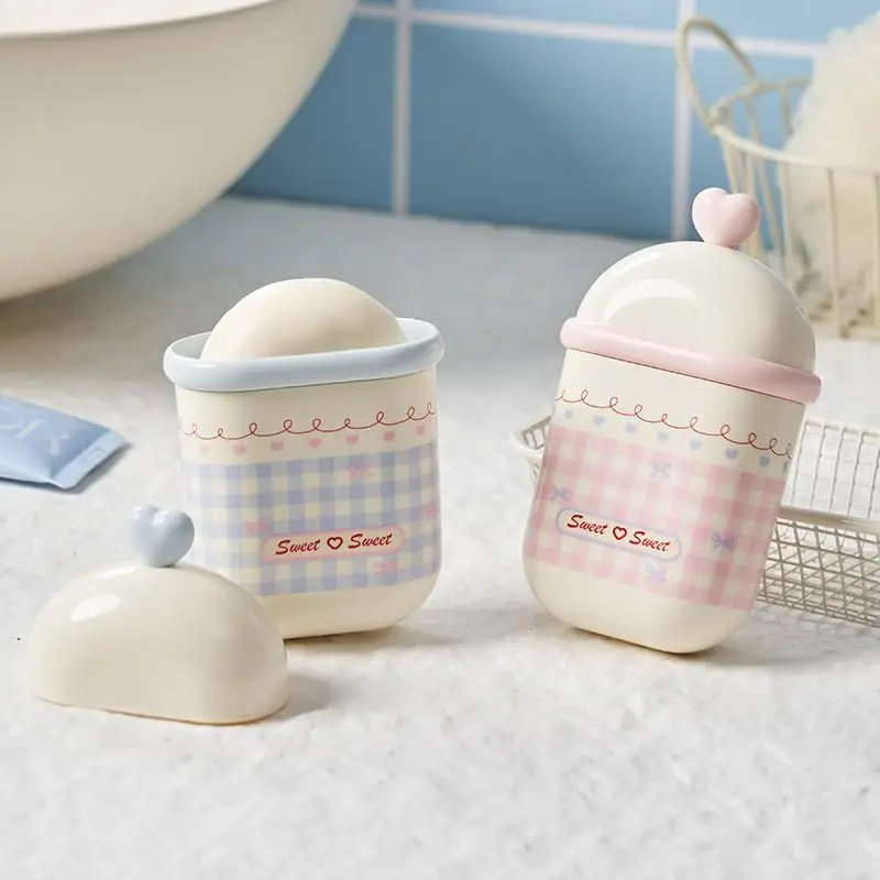 Portable Double Layer Soap Dish With Lid Draining Travel Size Cute Cotton Swab Box Student Friendly Bathroom Organizer