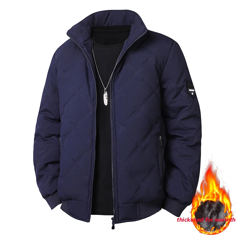 Mantel katun wol buatan musim dingin pria mantel katun tebal hangat dan kasual serbaguna longgar dan jaket kerah berdiri berukuran besar