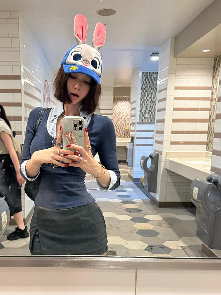 تي شيرت أمريكي Sle Ne Fake مكون من قطعتين طويل Sve تي شيرت نسائي بطبقة أساسية للتخسيس فريد من نوعه ومنزلق للخريف