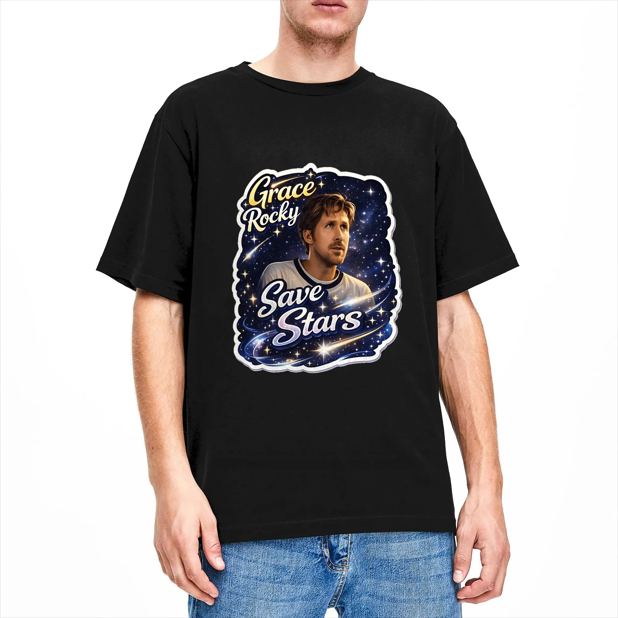 Grace Rocky Save Stars Cotton T Shirt For Men's Summer  Aesthetic T-Shirts Trendy Cool Tee Shirt Oversize Design Tops