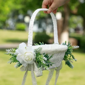 Elegante Cestas De Flores Artificiais para Meninas, Portador Do Anel, Pétalas De Travesseiro De Armazenamento, Festa De Casamento, Decorações DIY 8 principais vendas cesta de petalas de casamento - №2