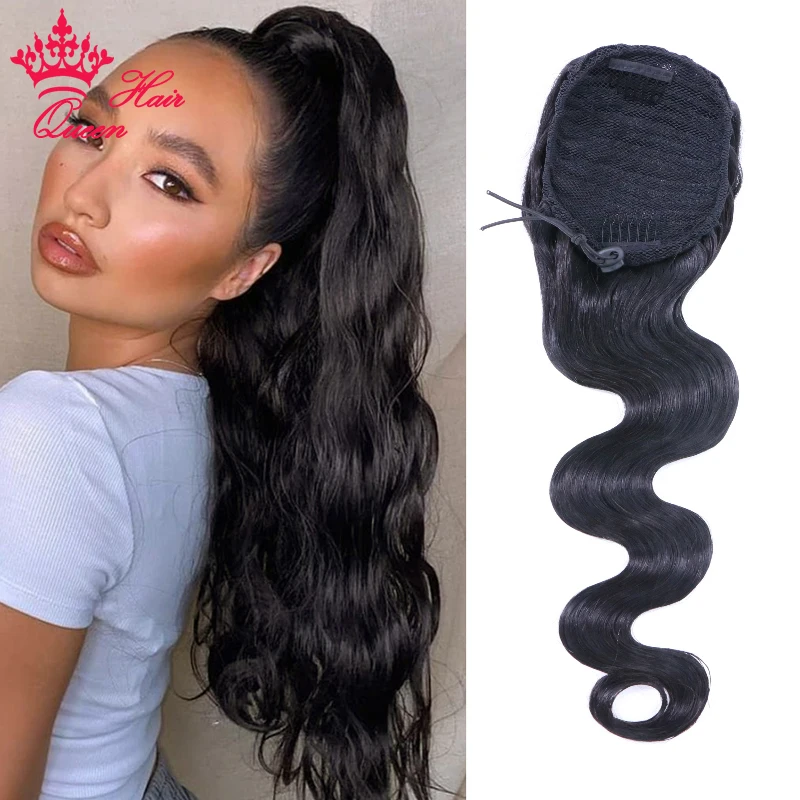 Long Wavy Wrap Around Clip In Ponytail Hair Extension Brazilian Virgin Human Hair Natural Body Wave Pony Tail