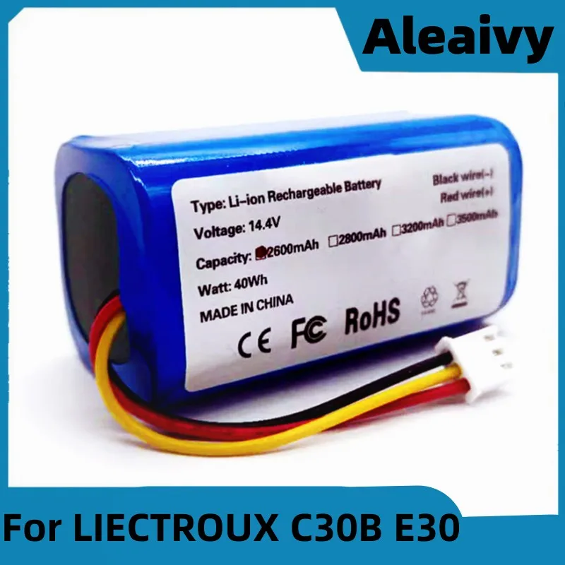 LIECTROUX-batería de litio 14,4 Para Robot aspirador, piezas de herramientas de limpieza, 2600 v, C30B, E30, 18650 mAh