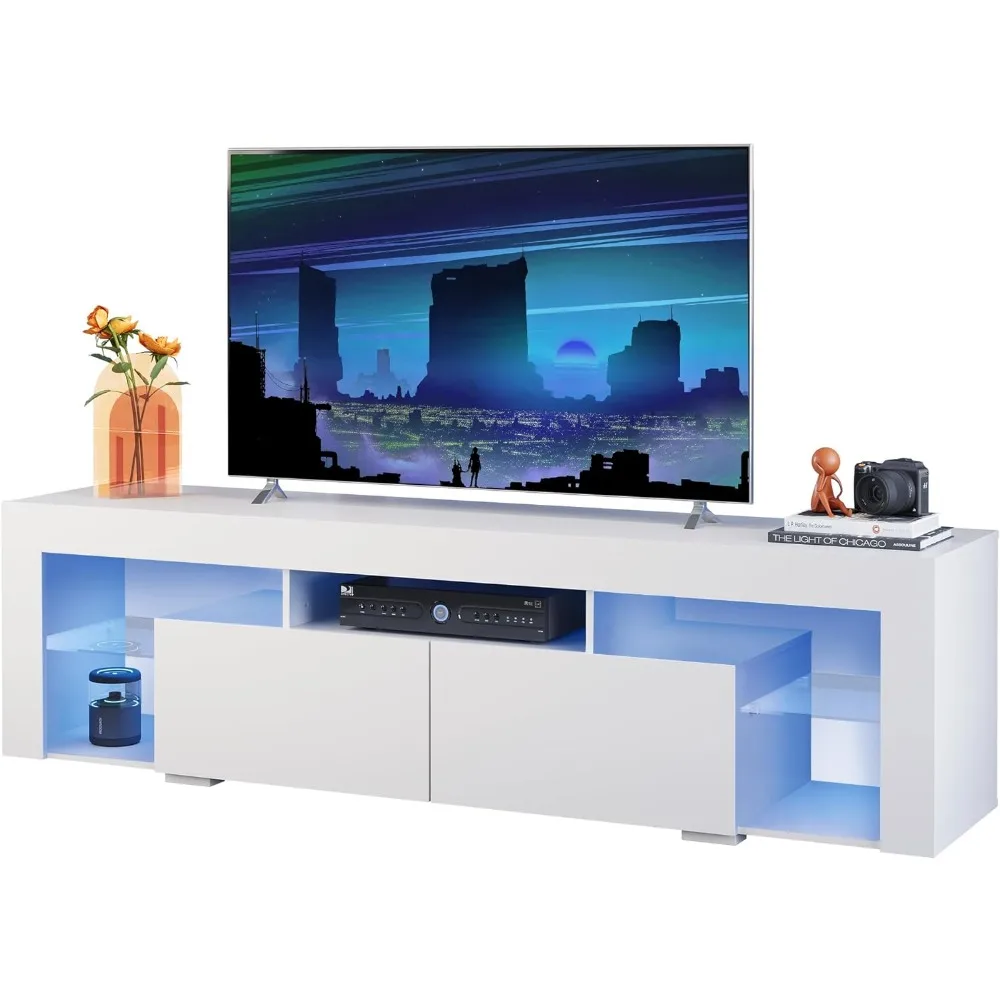 

63 Inch TV Stand, LED Entertainment Center for 60 to 70 Inch TV, Modern TV Console with 2 Drawers, TV Stands for Living Room