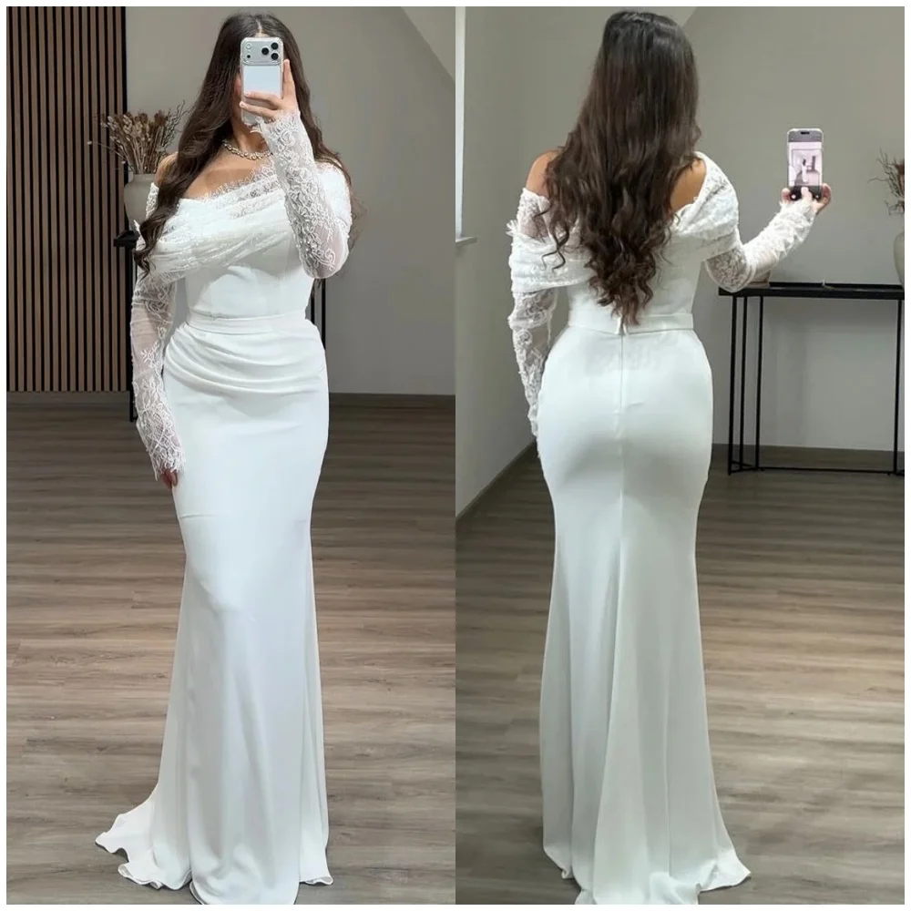 

Customized Elegant Fashion Jersey Lace Ruched Mermaid Off-the-shoulder Long Dresses Bespoke Occasion Dresses High Quality Sexy