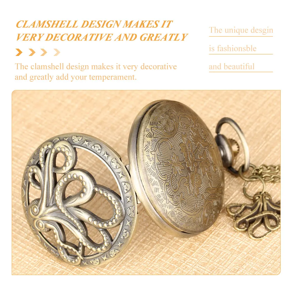 

Clamshell Design Metal Octopus Pocket Watch Vintage Roman Decorative Hanging Watch Creative Mechanical Men's Retro