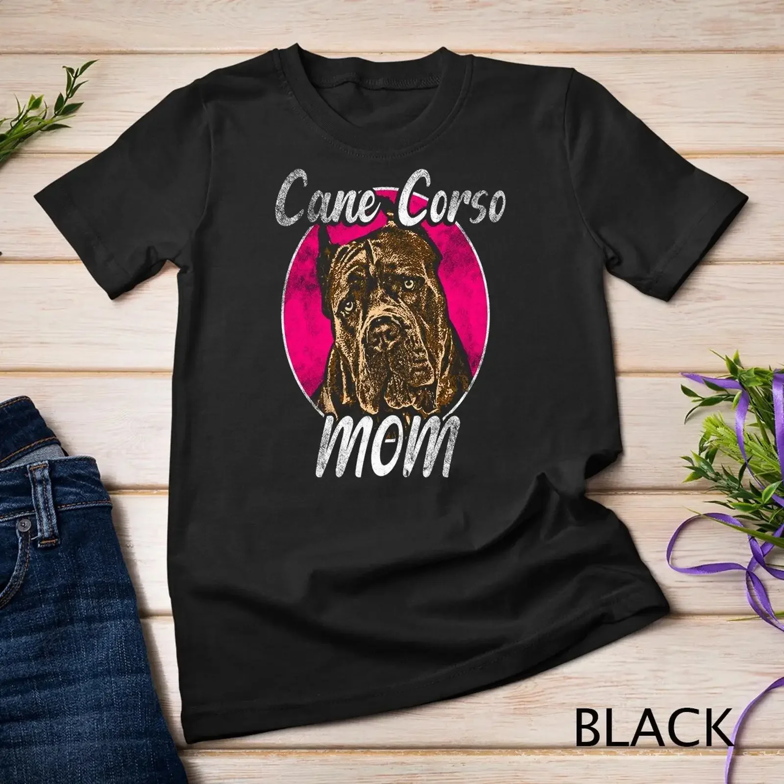 Camiseta unisex vintage con estampado de cane italiano canna corso mamma, estilo lavado, elástica, streetwear, top versátil para uso diario