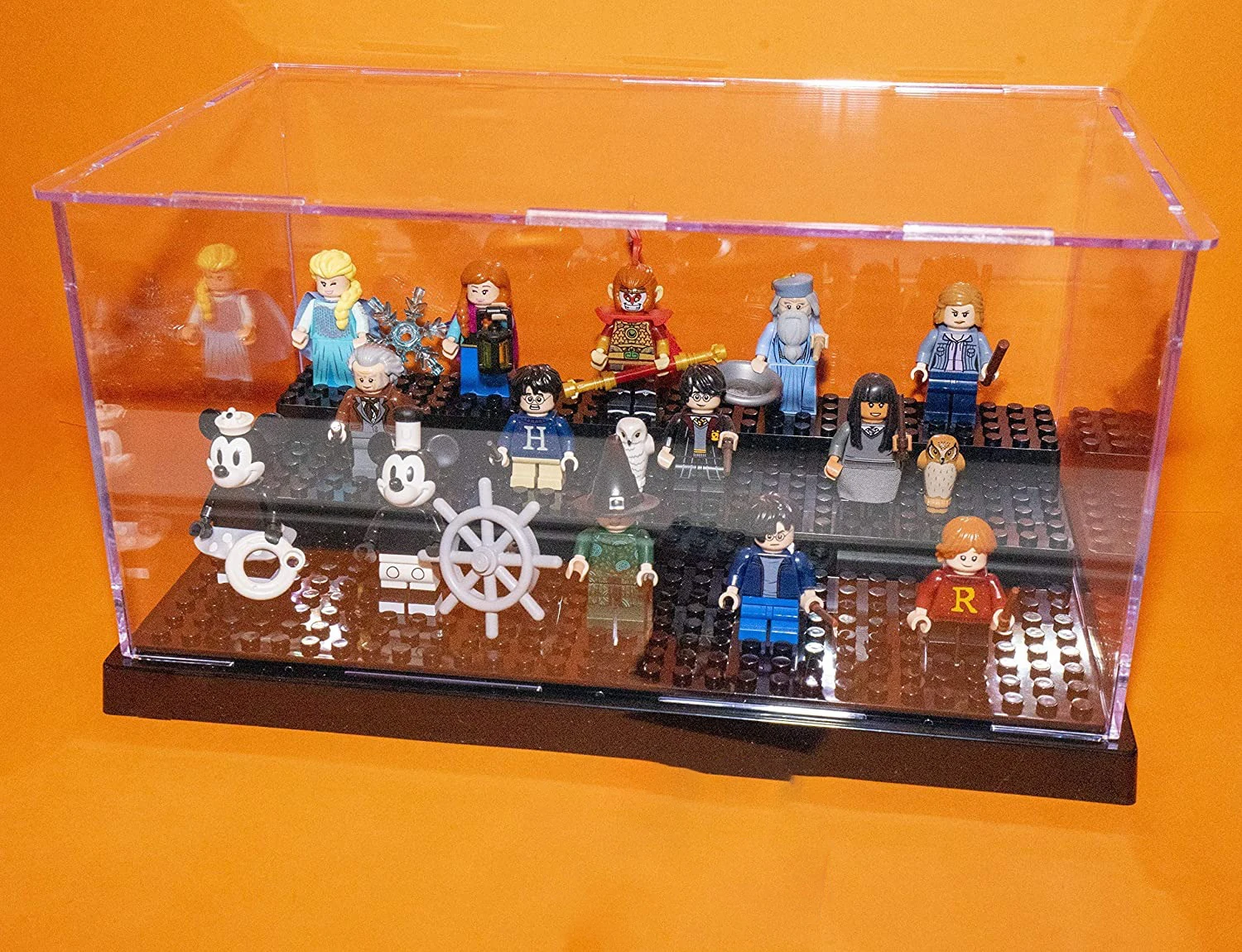 Estuche de exhibición de minifiguras DE ACCIÓN LEGO, caja de exhibición acrílica transparente a prueba de polvo, almacenamiento con 3 pasos móviles,