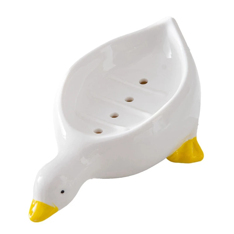 1 PCS Yellow Duck Shape Soap Box Cartoon Soap Dish Drainable Soap Holder Soap Container Ceramics Soap Dish For Tray Bathroom