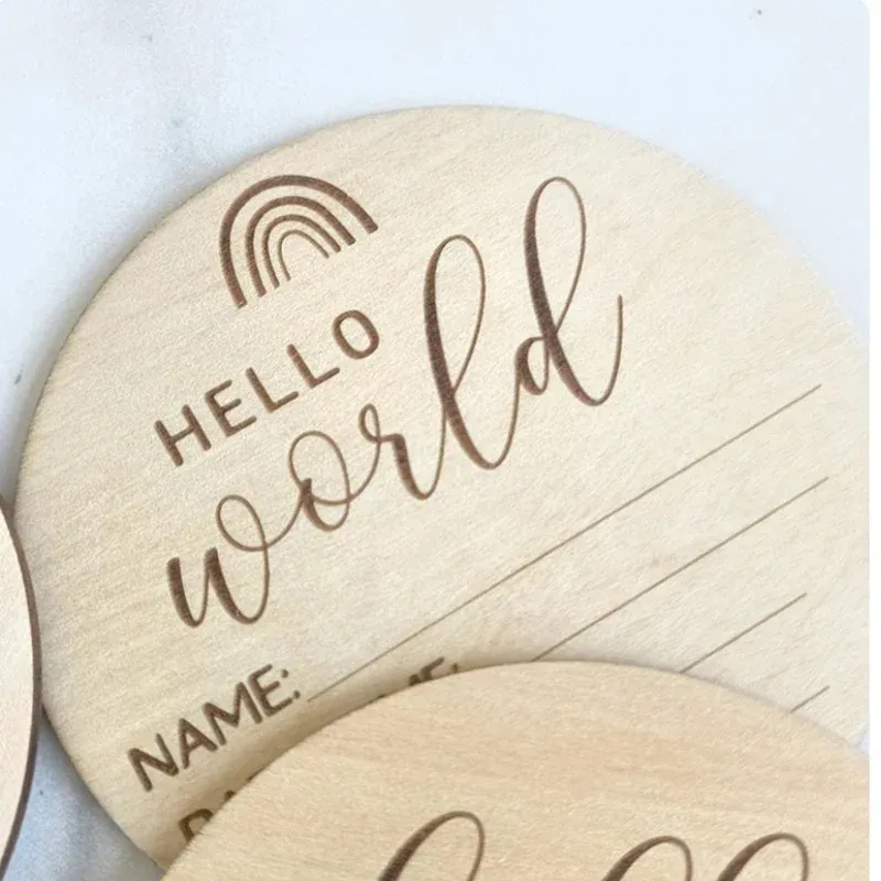 2026new premium wooden baby growth souvenir card milestone engraved hello world round wooden milestone newborn photography props