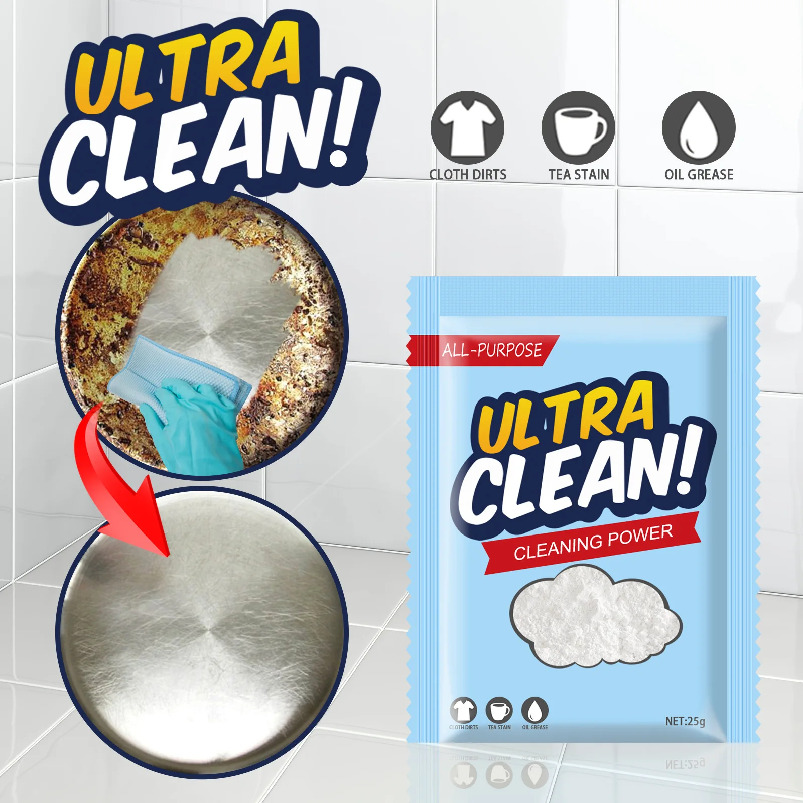 Kitchen Cleaner Grease Away Powder Multi-functional Purpose Remover Pot Dirt Rust Charred No Damage Stain Remover Degreaser 25g