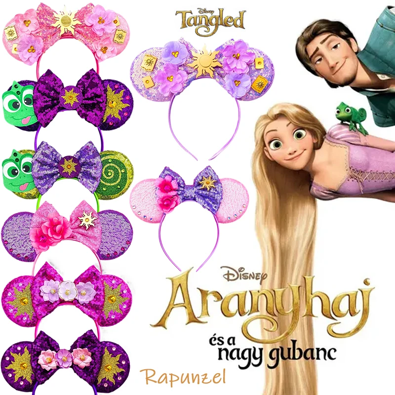 Disney Rapunzel Hair Bands for Women Chameleon Sun Flower Ears Headbands Kids Sequins Bow Hairband Girl Tangled Hair Accessories