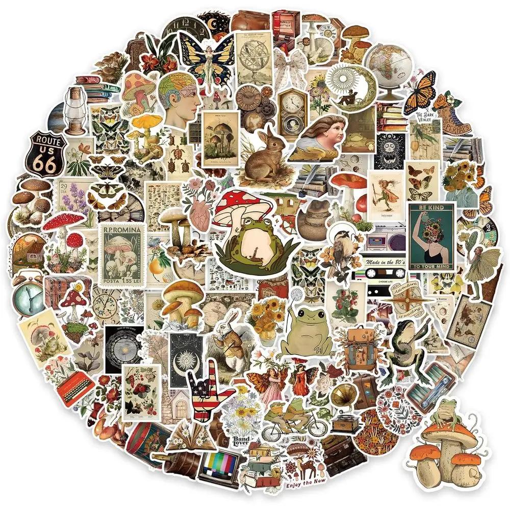 

300 Vintage-Style Waterproof Stickers for Scrapbooking, Journaling, and Personalizing Water Bottles & Laptops