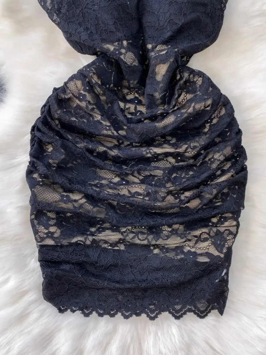 Foamlina 섹시한 비대칭 오프 숄더 레이스 패치 워크 패딩 드레스 여성 여름 우아한 허리 슬림 미니 블랙 스커트 Chic