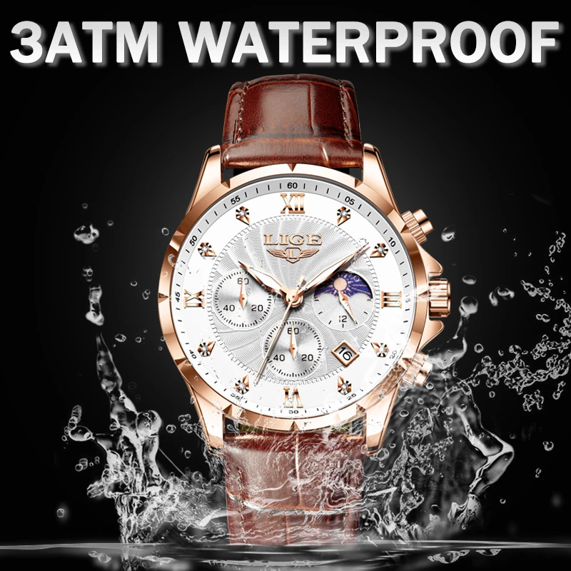 2024 relógios de luxo masculino lige marca moda relógios quartzo negócios casual relógio couro à prova dwaterproof água relógio pulso reloj hombre