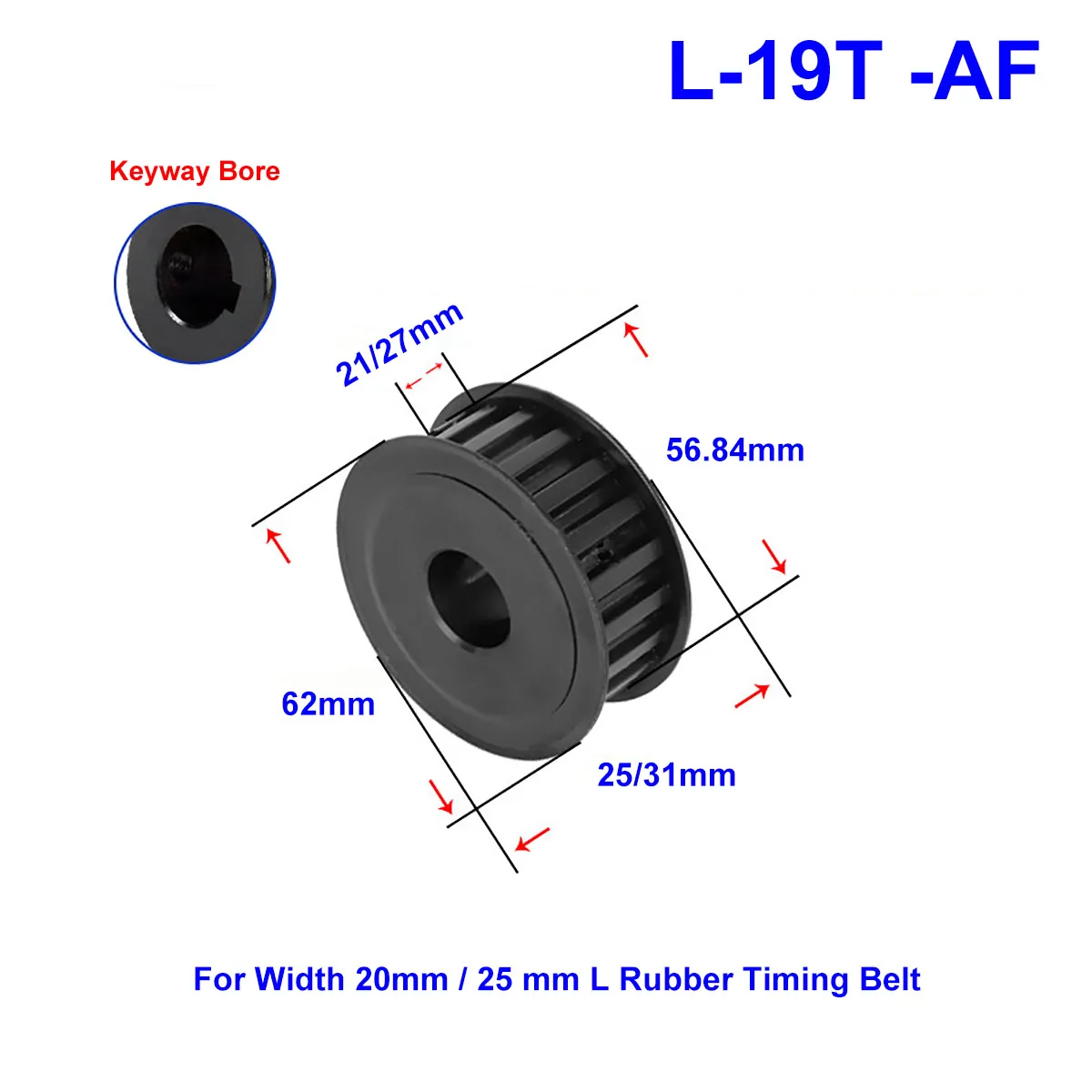 

45# Steel Timing Pulley L-19T Bore 8mm~28mm Pitch 9.525mm Synchronous Belt Pulley For Width 20/25 mm L Rubber Timing Belt