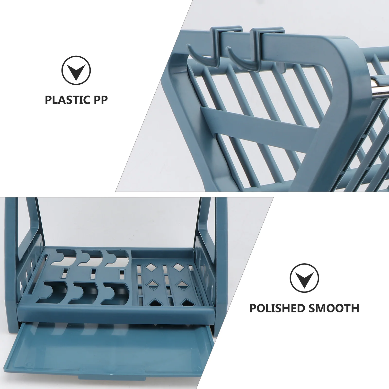 

1pc Double Layer Dish Rack Kitchen Storage Shelf Premium Material Multi Functional Sink Rack Kitchen Supplies Blue