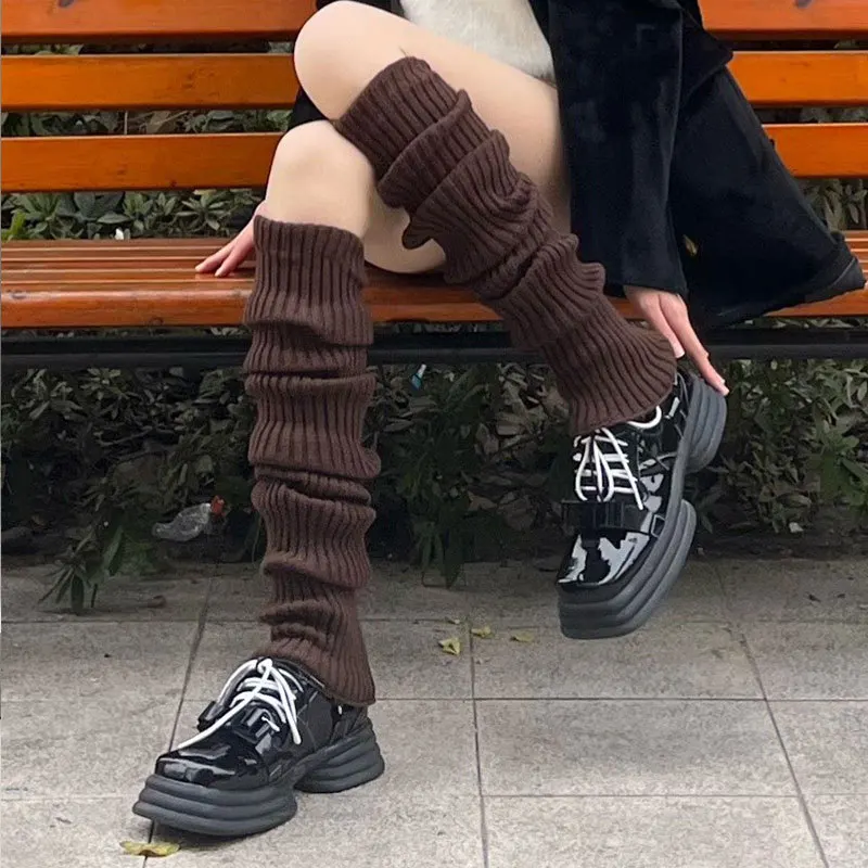 New Fashion Trend in JK Lolita Leg Warmers Women's Autumn Winter Knitted Foot Cover Long Socks White Black Brown Lovely 70cm