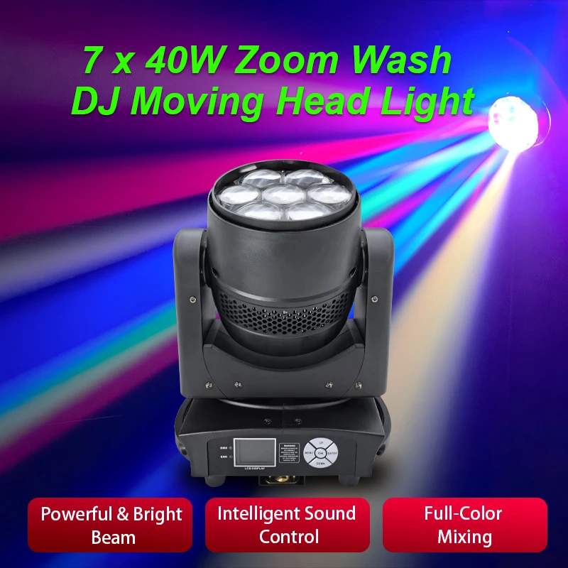 

Dj Lights for Parties Moving Head Light LED Beam + Wash Big Bees Eyes 7x40W RGBW Zoom Lighting for Per Disco Home Night Club Bar