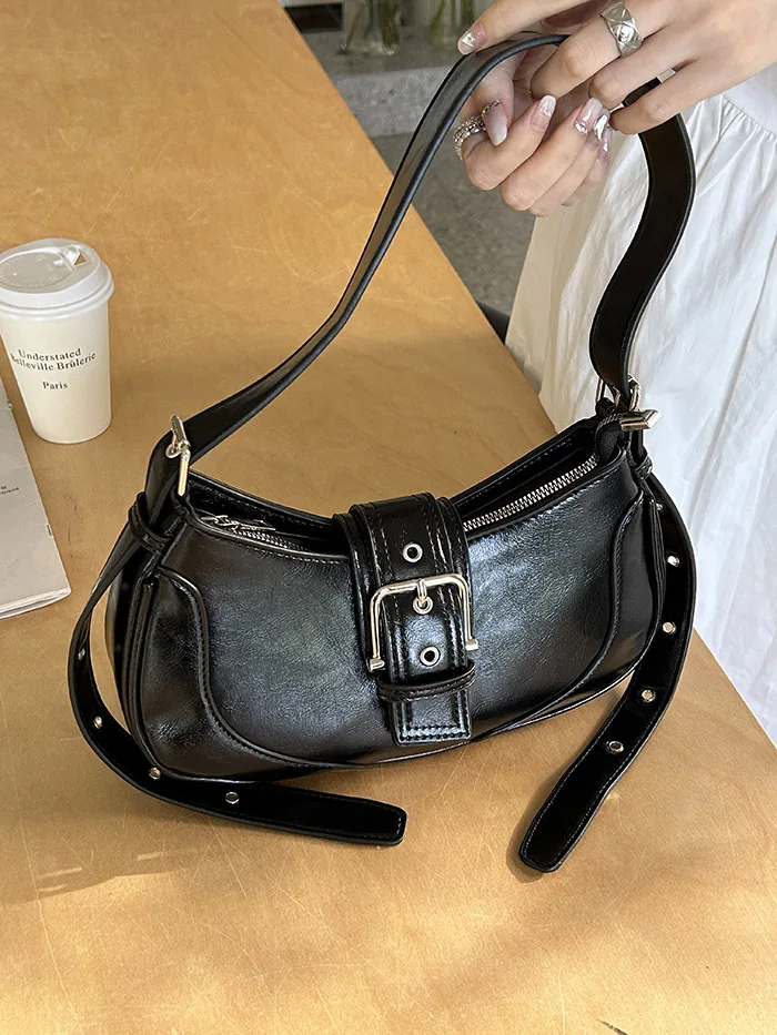 New Fashion Women Female Hobos Bags Casual Solid Color Underarm Bag PU Leather Half Moon Tote Bags Outdoor Clutch Handbags